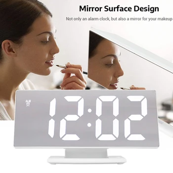 

Digital Alarm Clock Multifunction LED Mirror Electronic Clocks with Temperature Calendar LCD Display Digital Table Mirror Clock