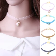 4 цвета, милый кулон в виде единорога, Кружевное колье, ожерелье для женщин, девочек, детей, эмаль, животные, Мультяшные ювелирные изделия, подарок, Прямая поставка