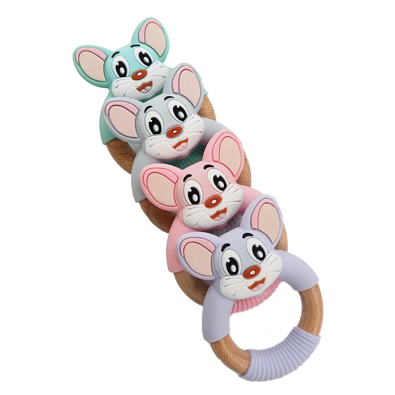 Chenkai 1PCS Silicone Squirrel Teether Baby Cute Animal Teething Rodent Nursing Pacifier Food Grade DIY Charm Necklace Jewelry