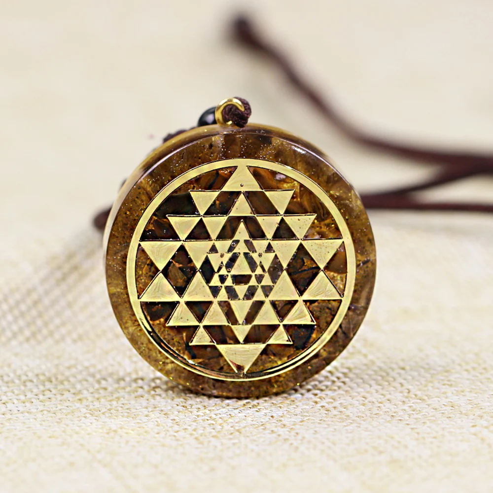 Оргонит кулон Sri Yantra Sacred геометрическое ожерелье тигровый глаз медитация ручной