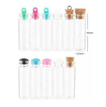 

300pcs 12x40mm 2.5ml Mini Glass Bottles Empty Sample Jars with Plastic/Cork Stoppers for DIY Craft Decoration Sale - Transparent