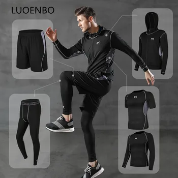 

New 5 Pcs/Set Men's Tracksuit Gym Fitness Compression Sports Suit Clothes Running Jogging Sport Wear Exercise Workout Tight