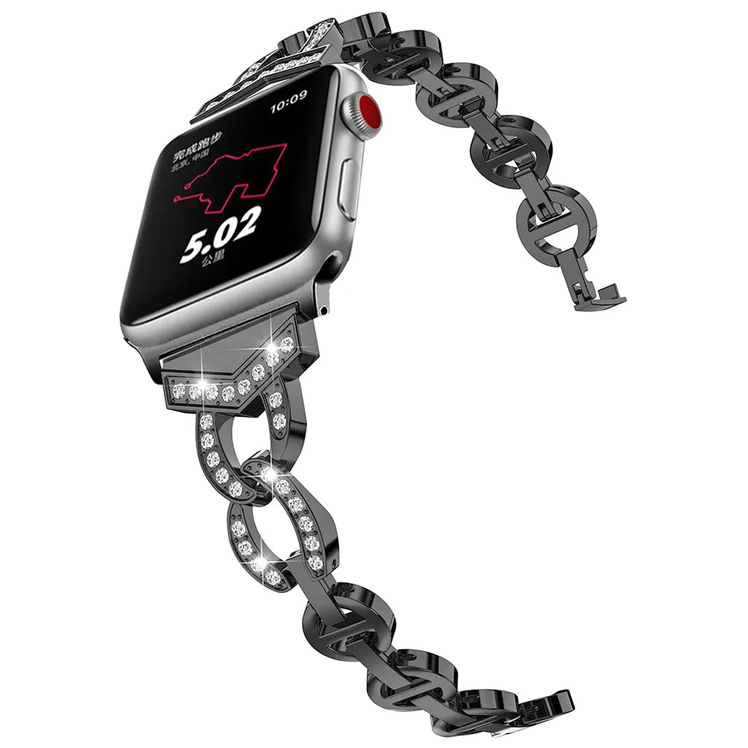 Металлический ремешок для Apple Watch из сплава и нержавеющей стали, стразы для женщин, ремешок iWatch 38 мм, ремешок iWatch 42 мм, ремешок для Apple Watch 44 мм