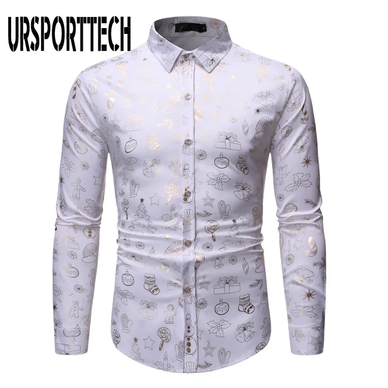 Red Christmas Shirt Men Casual Xmas 
