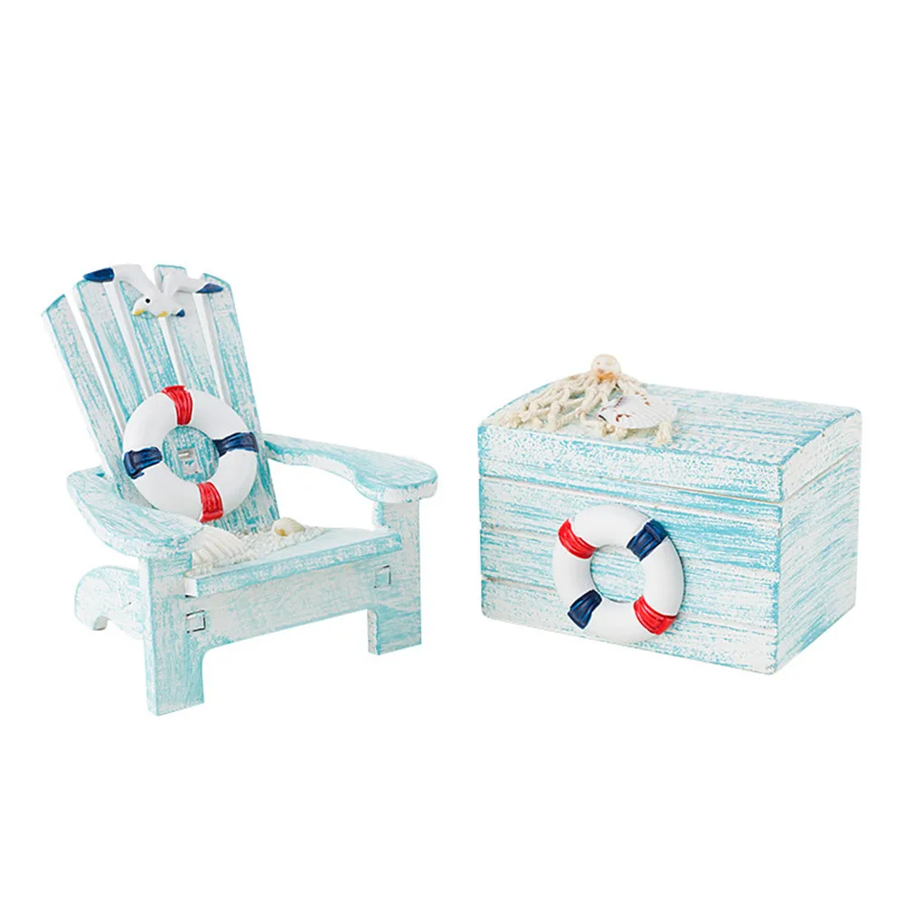 

2PC/Lot Mediterranean Style Mini Beach Chair Home Ornaments Children's Room Ocean Style Desktop Small Box Decoration