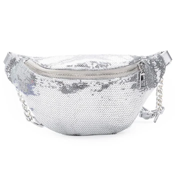 

Women Sequin Fanny Pack Fashion Female Waist Bag New Chest Pouch Shoulder Bag Glitter Belts Bags Waist Packs(Silver)