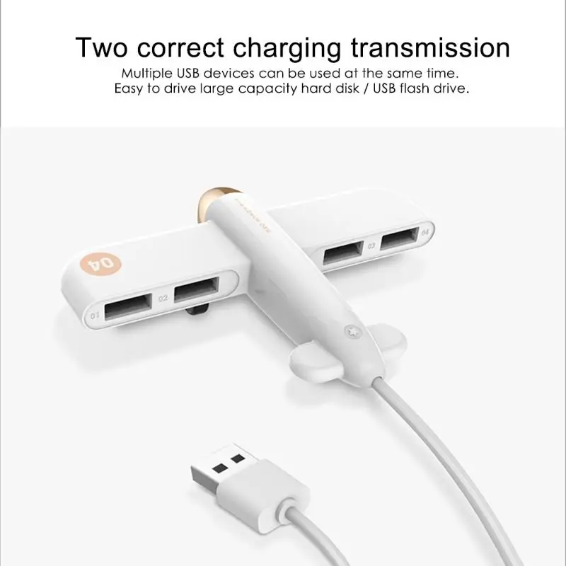4 Ports USB 2.0 HUB Splitter Aircraft Shape USB Extender Hub Charger for MacBook Computer Peripherals Support Dropshipping