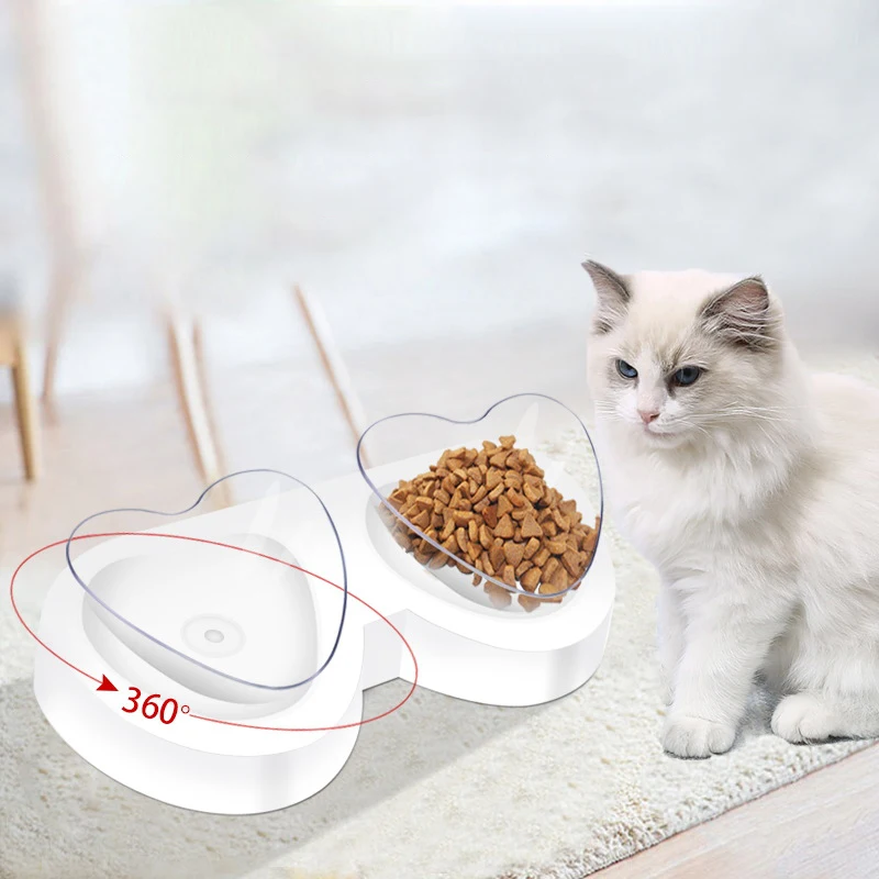 Non-slip Cat Bowl Double Pet Bowls With Raised Stand Heart Shape Cat Water Bowl For Cat Food Bowls Cats Dogs Feeders Pet Product