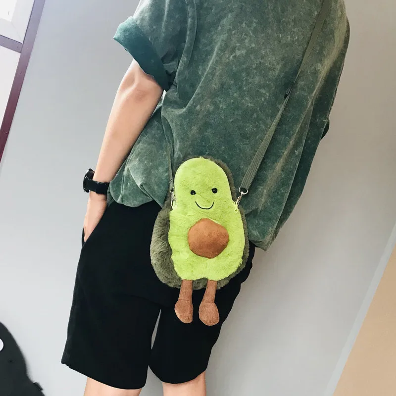 Avocado Shoulder Bag Cute Fruit Plush Backpack Watermelon Pineapple Cherry Ins Hot Coin Purse Super Ugly (3)