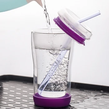 

High Borosilicate Glass Damping Water Cup Portable Double Layer Straw Bottle High Temperature Resistance Anti-Scald Child Cup