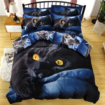 

Black Cat Bedding Set Shorthair Animal Duvet Cover Pillowcases Twin Queen King Size Blue Beddings Bed Cover Dropship