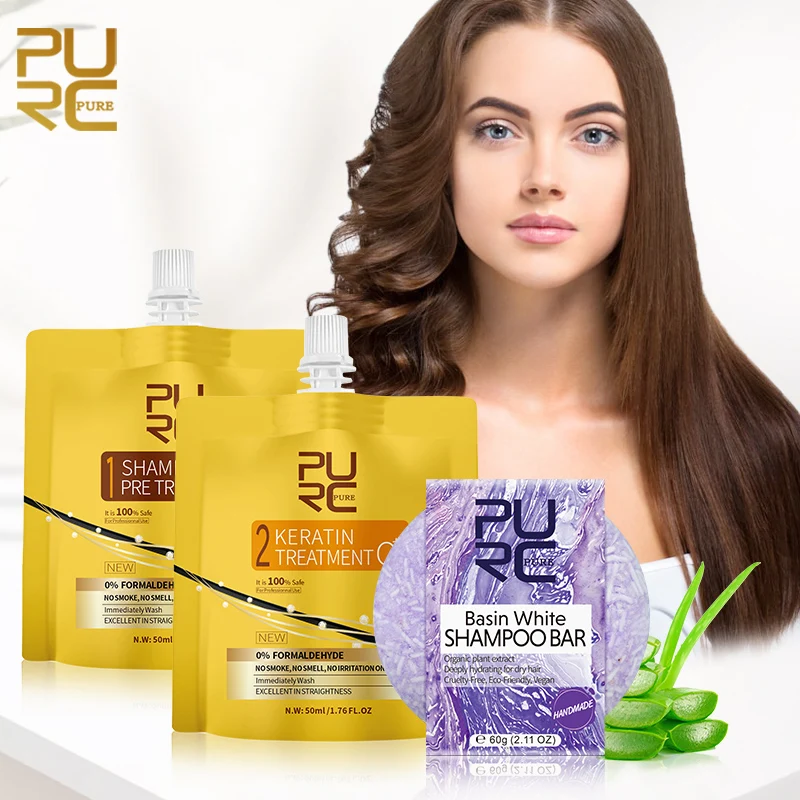 PURC Curly Hair Cream with Shampoo Repair to Smooth Shiny Care Moisturizing Treat Dry Frizzy Split Ends Keratin - Цена: 