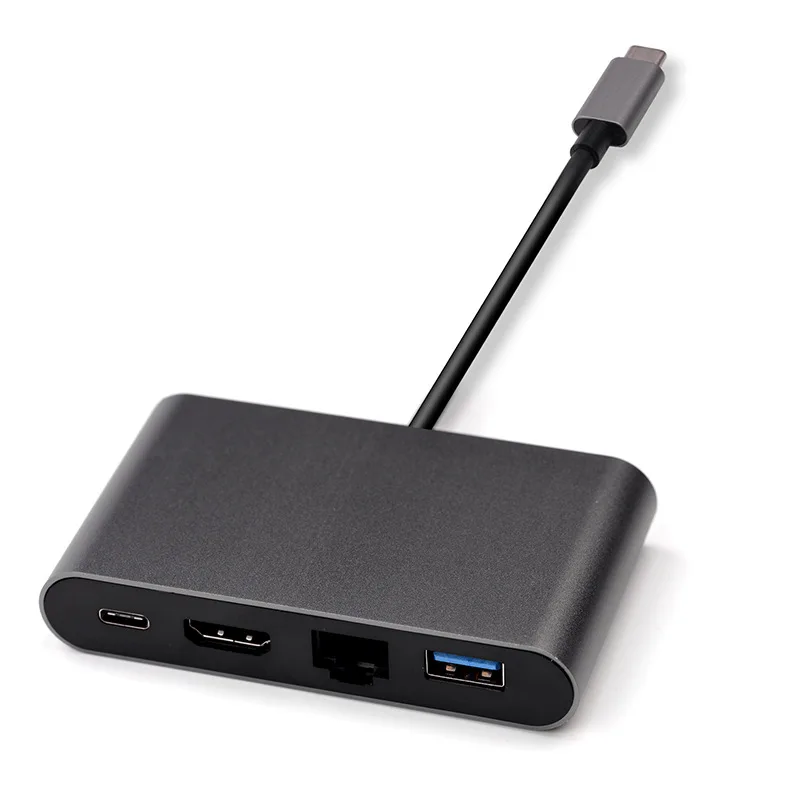 

Type-C to HDMI/USB + Pd + RJ45 Network Port Adapter Hub Expanding Network Card Port Aluminium Alloy Gray