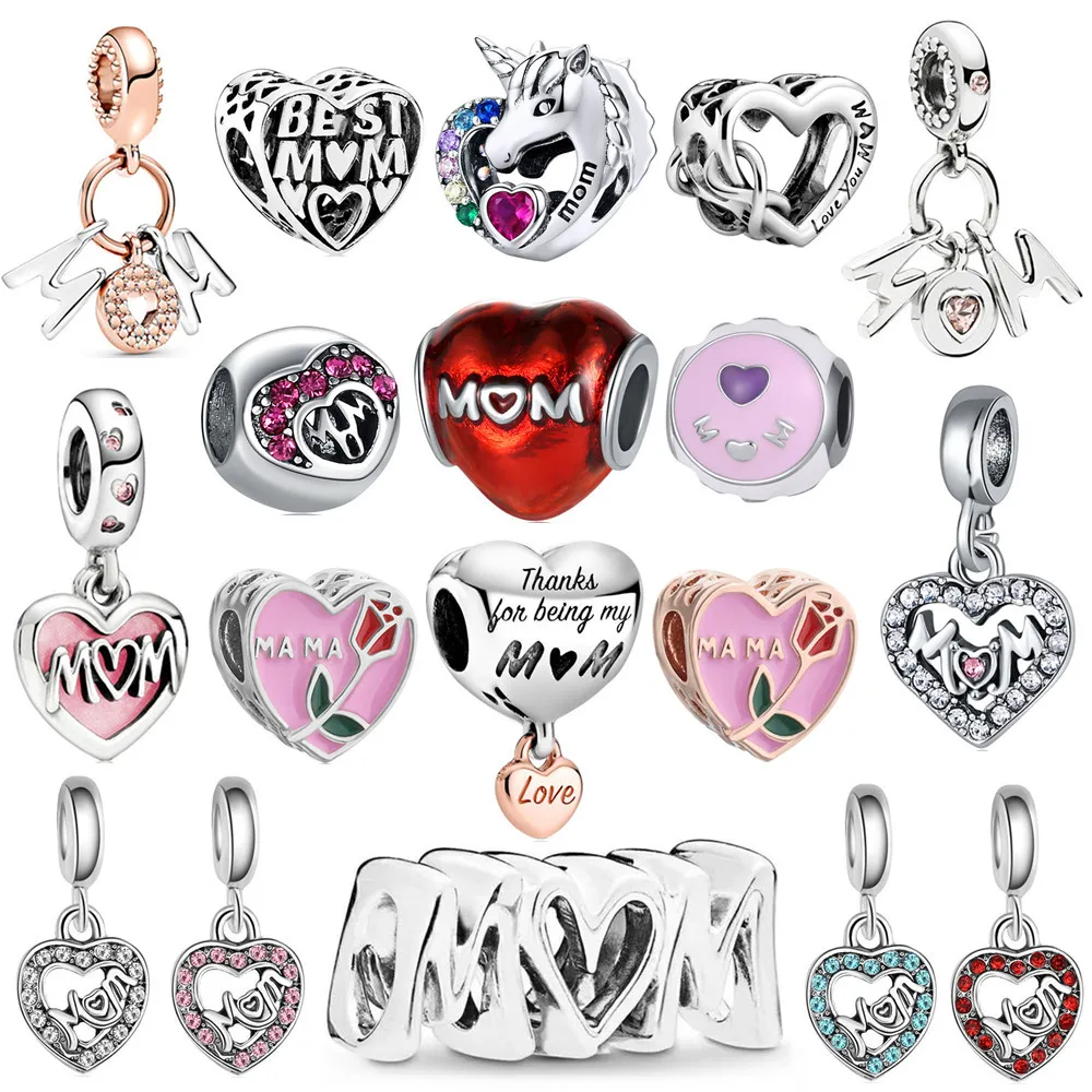 

New Mom Dangle DIY Sparkling Beads Fit Europe Original Pandora Charms Silver Color Bracelet Jewelry Mother's Day Gifts