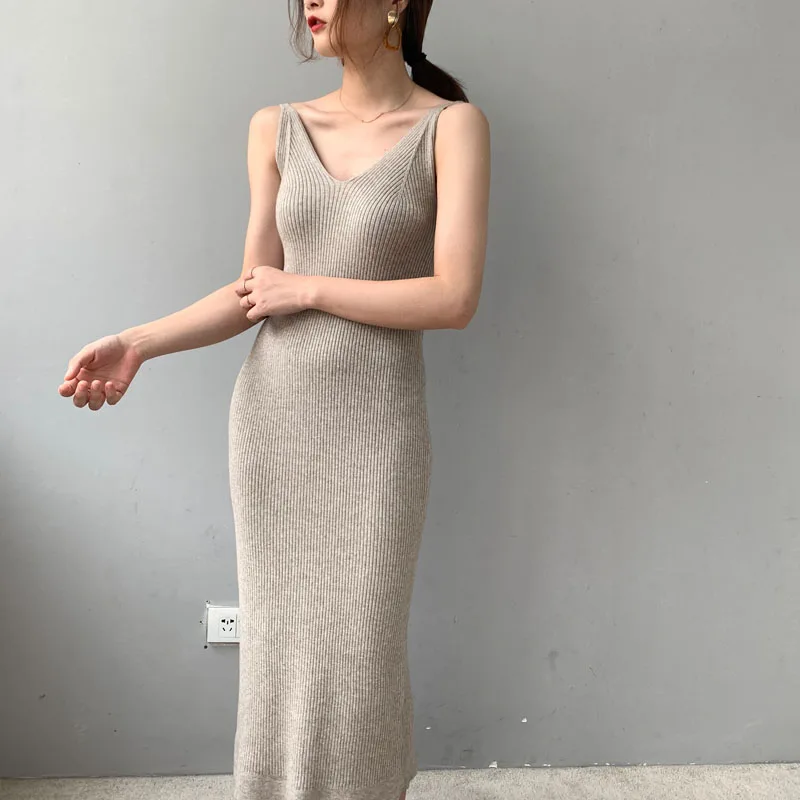 RZIVfemaleslimcasualsolidcolorknitvestdressslingharness