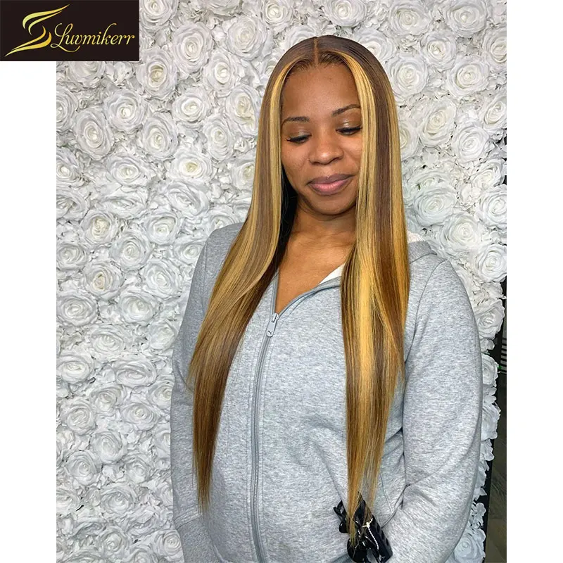 Glueless Ombre Цветные перуанские 13 × 6 прямые человеческие волосы на кружеве парики для черных женщин медовый блонд фронтальный парик отбеленные узлы