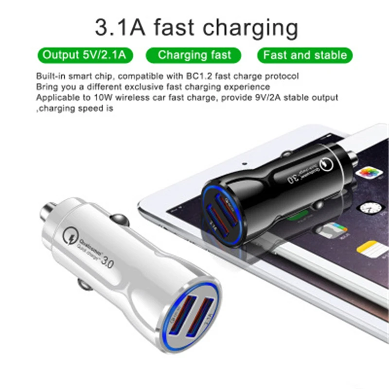 Dual-Port Fast USB Car Charger with Quick Charge 3.0 Technology