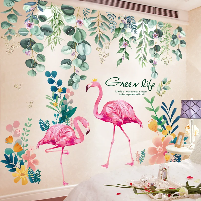 

[SHIJUEHEZI] Flamingo Animal Wall Stickers PVC Material DIY Plant Leaves Mural Decals for Living Room Kids Bedroom Decoration