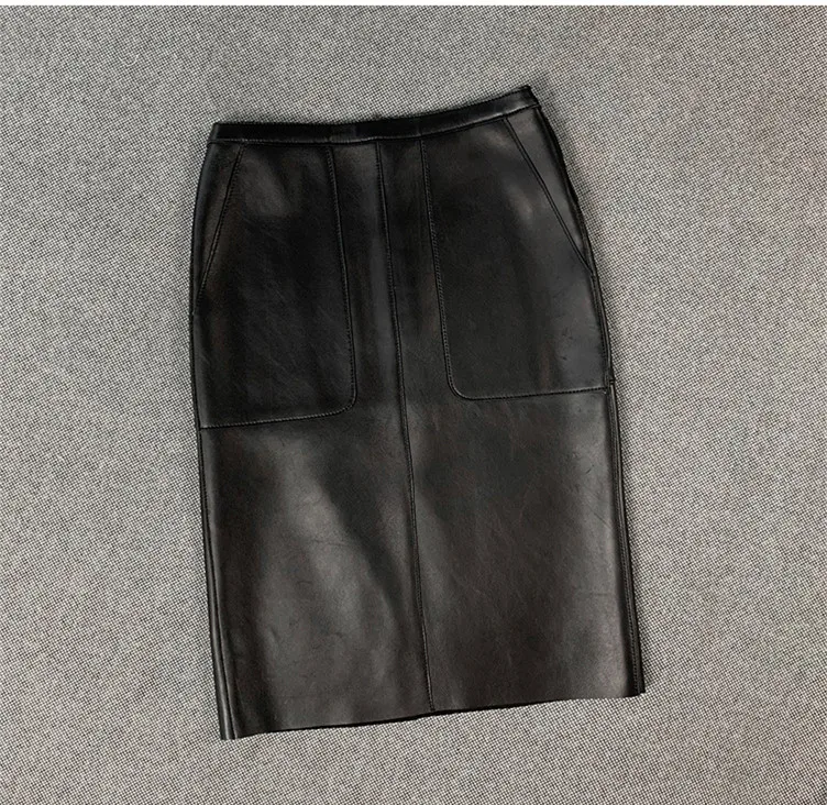 Chic OL elegant leather skirts Brand new high quality genuine leather pencil skirts B395 - Цвет: Черный