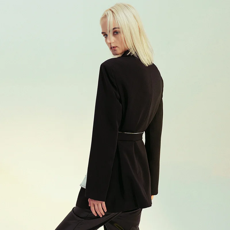 TWOTWINSTYLE лоскутные куртки хитовых цветов для женщин с зубчатым воротником и длинным рукавом с высокой талией на шнуровке пальто Женская мода