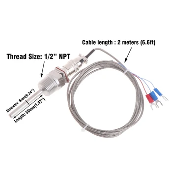 

RTD Pt100 Temperature Sensor Probe L 5cm 1/2\" NPT Thread w/ Detachable Connector WXTC