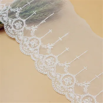 

14CM, 4yard/lot Handmade artificial cotton+ soft mesh rose flower cross embroidery lace trimming for wedding X432