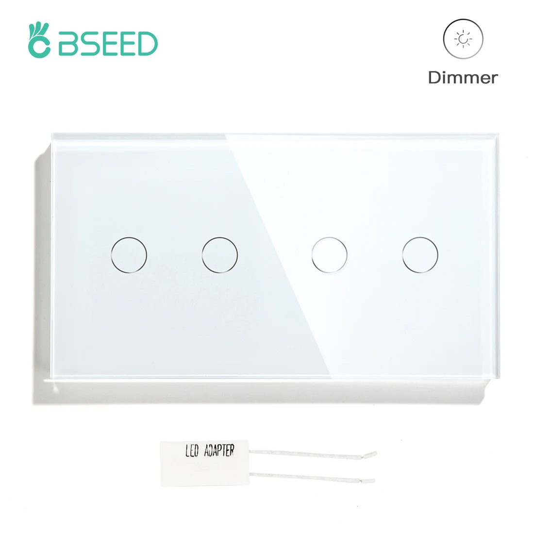 BSEED Double 2Gang 1Way Dimmer Touch Light Switch Crystal Panel Wall Switches Touch Sensor Dimmable Led Light EU Standard Switch illuminated light switch Wall Switches