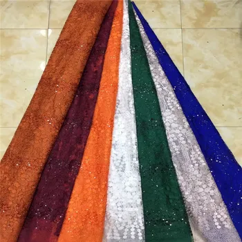 

2020 white high quality French Nigerian sequins net lace,African tulle mesh sequence lace fabric for party dress 5yards/lot