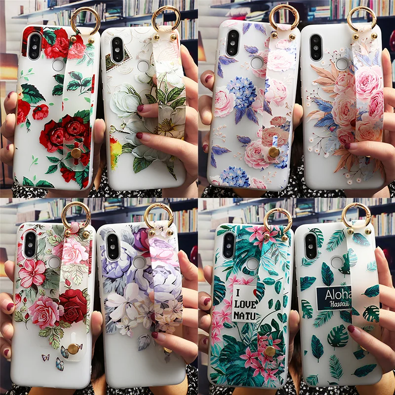 Wrist Strap Silicone Case For Xiaomi Mi 9 SE A3 8 Lite A2 A1 9T Pro Note 10 Play Redmi K30 7 MAX Coque Flowers Leaf | Мобильные