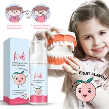 

60ML Kids Toothpaste Foam Toothpaste Peach Flavor Teeth Stains Removal Whitening Mousse Reduce Bad Breath for Kids Children