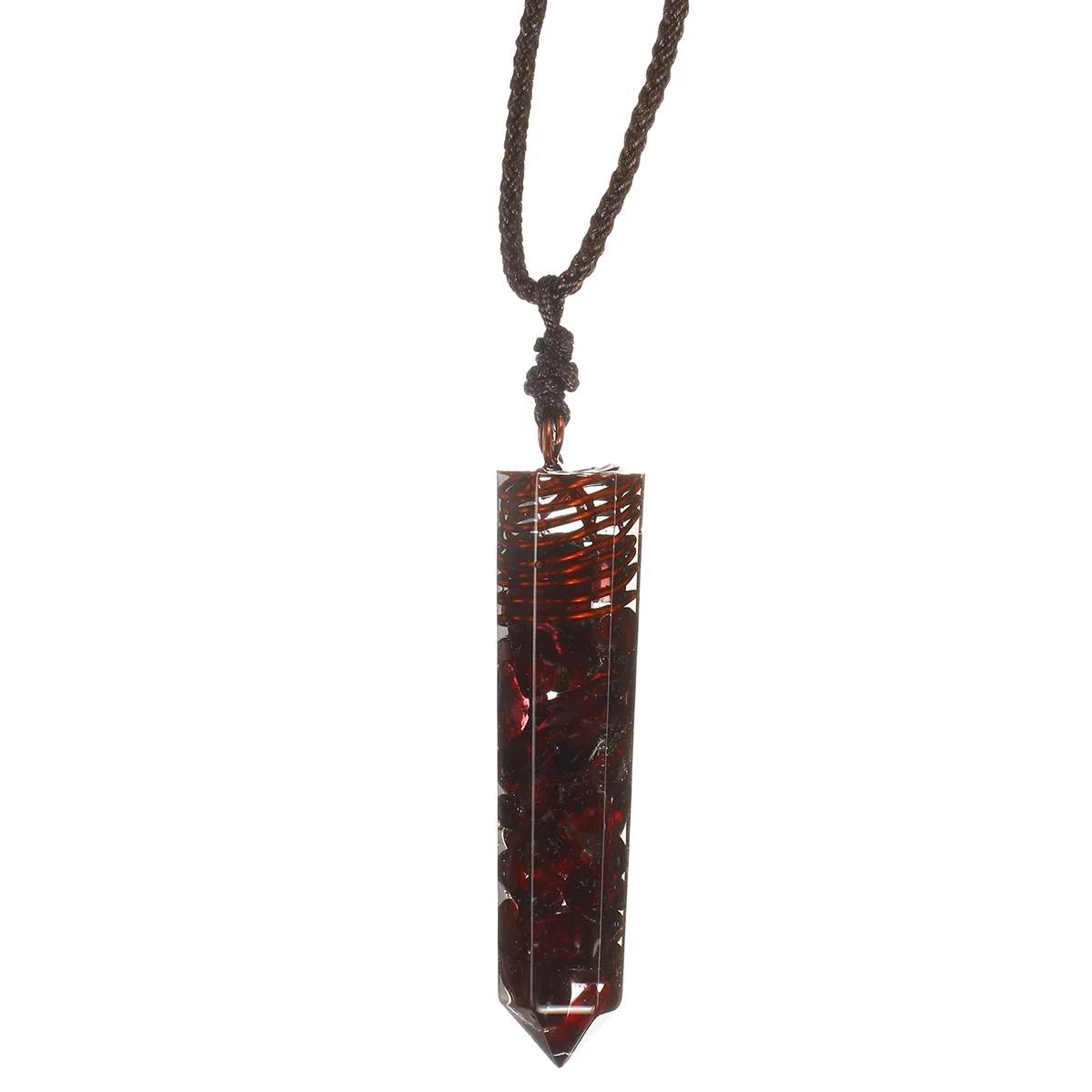 Garnet Гранат черный турмалин розовый Перидот рейки 5 см Orgone Регулируемая Веревка ожерелье домашнее Хрустальное украшение из камня - Цвет: Garnet