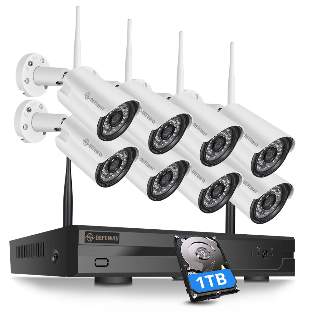 DEFEWAY 8CH Беспроводной 1080P H.265+ NVR 8 шт. 2.0MP ИК Открытый P2P Wi-Fi IP камера видеонаблюдения системы безопасности видеонаблюдение комплект 1 ТБ