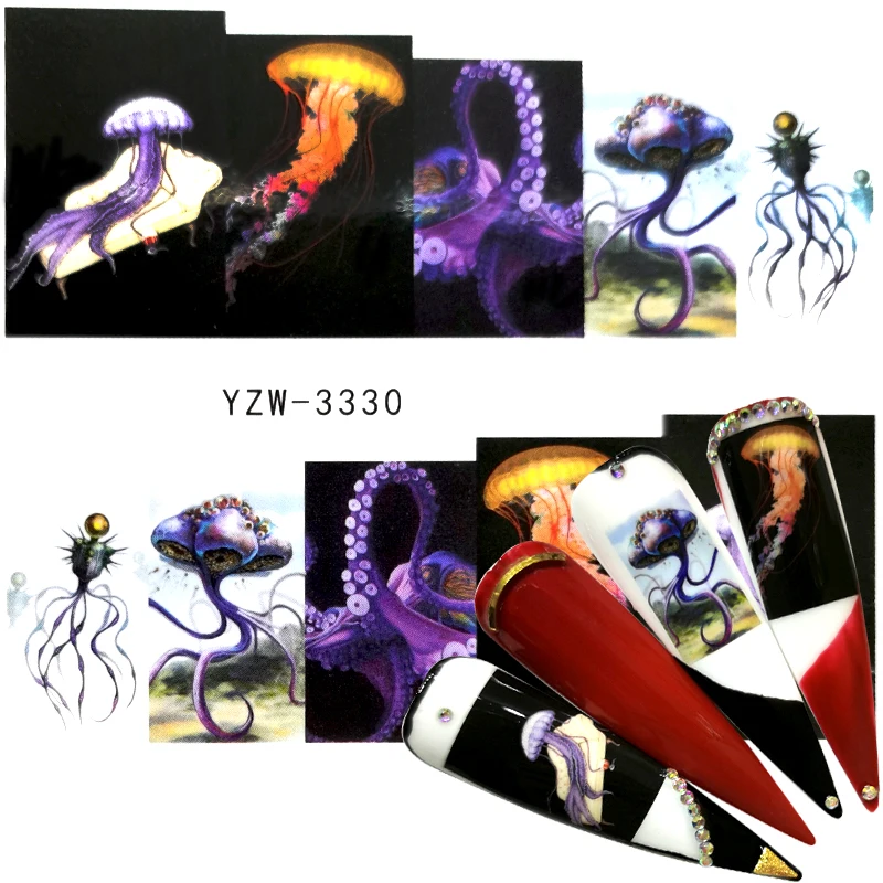 

2023 Nail Stickers Marine life/Flower Series Water Decal Flower Plant Pattern 3D Manicure Sticker Nail Water Sticker