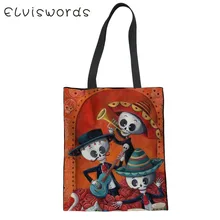 ELVISWORDS большие парусиновые сумки для женщин девочек сахарный череп мультфильм печатных женщин ткань сумки леди плечо магазин Готический bolsas