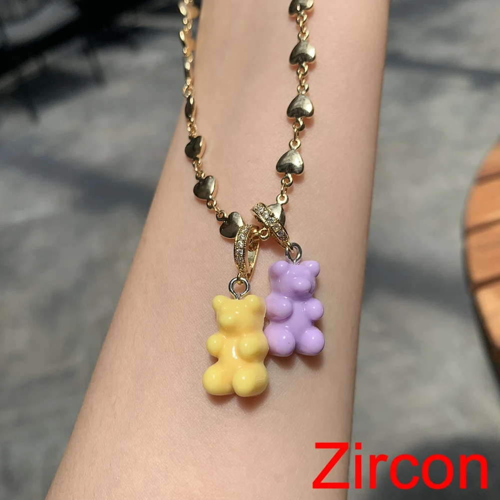 2021 Candy Color Gummy Bear Resin Pendant Necklace for Women Simple Golden Metal Chain Necklace Female Fashion Jewelry Gifts