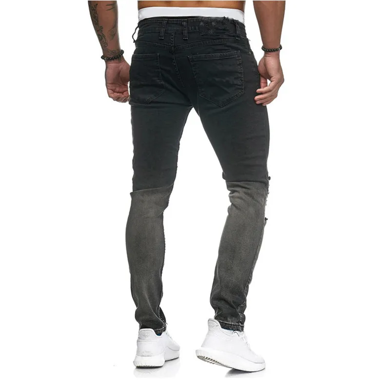 2019 Новые мужские джинсы модные Лоскутные узкие обтягивающие брюки подходят на молнии разрушенный стиль рваные мужские эластичные брюки