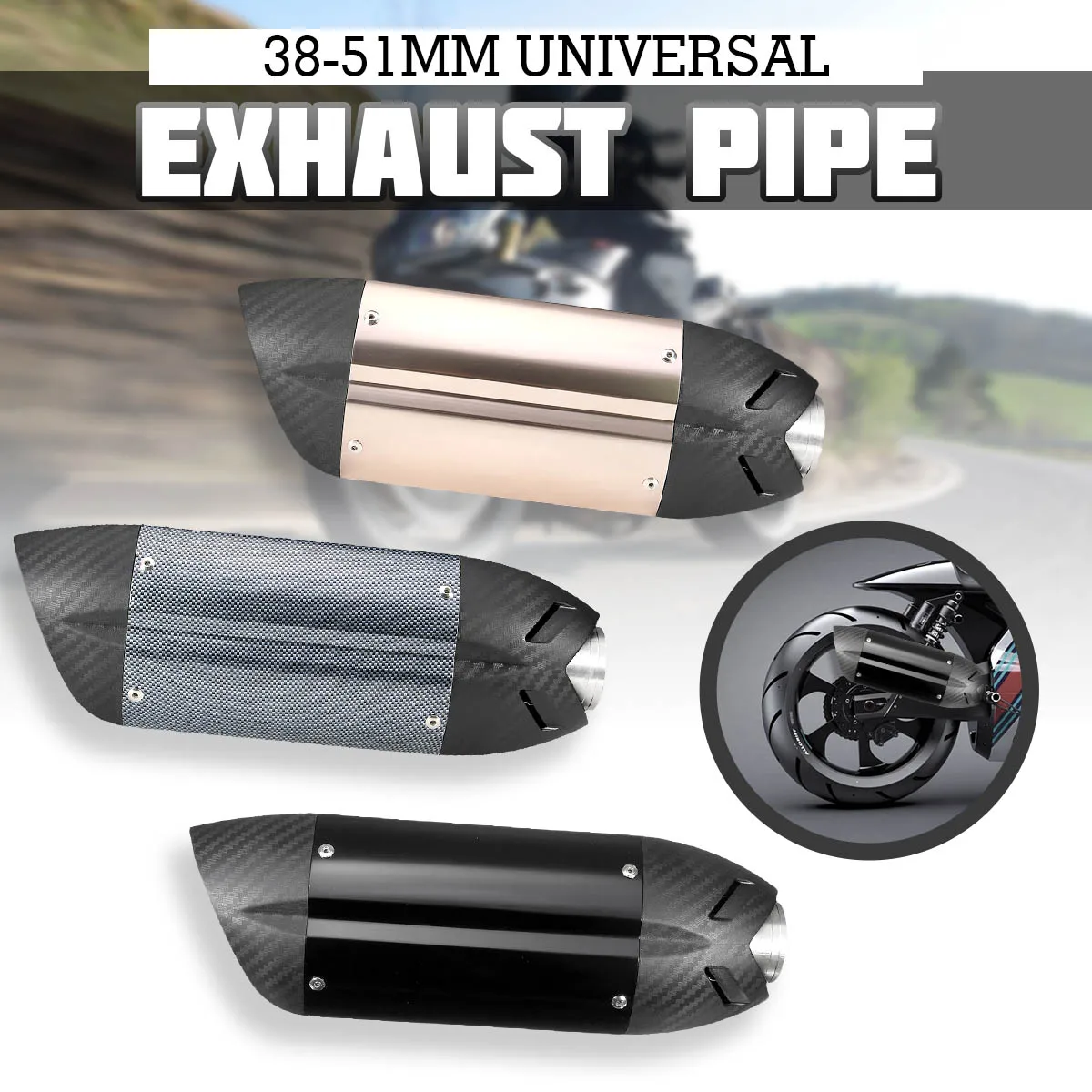 

38-51mm Universal Motorcycle Exhaust Pipe Muffler with Silencer for Street Sport Bike ATV For Honda/Yahama/Suzuki/Kawasaki