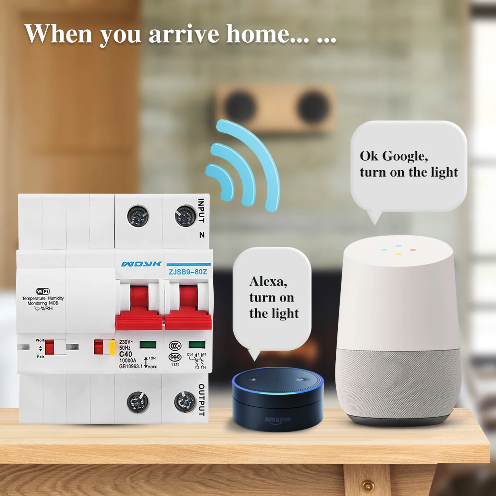 2P WiFi Smart temperature humidity Circuit Breaker overload short circuit protection with  Alexa google home for Smart Home