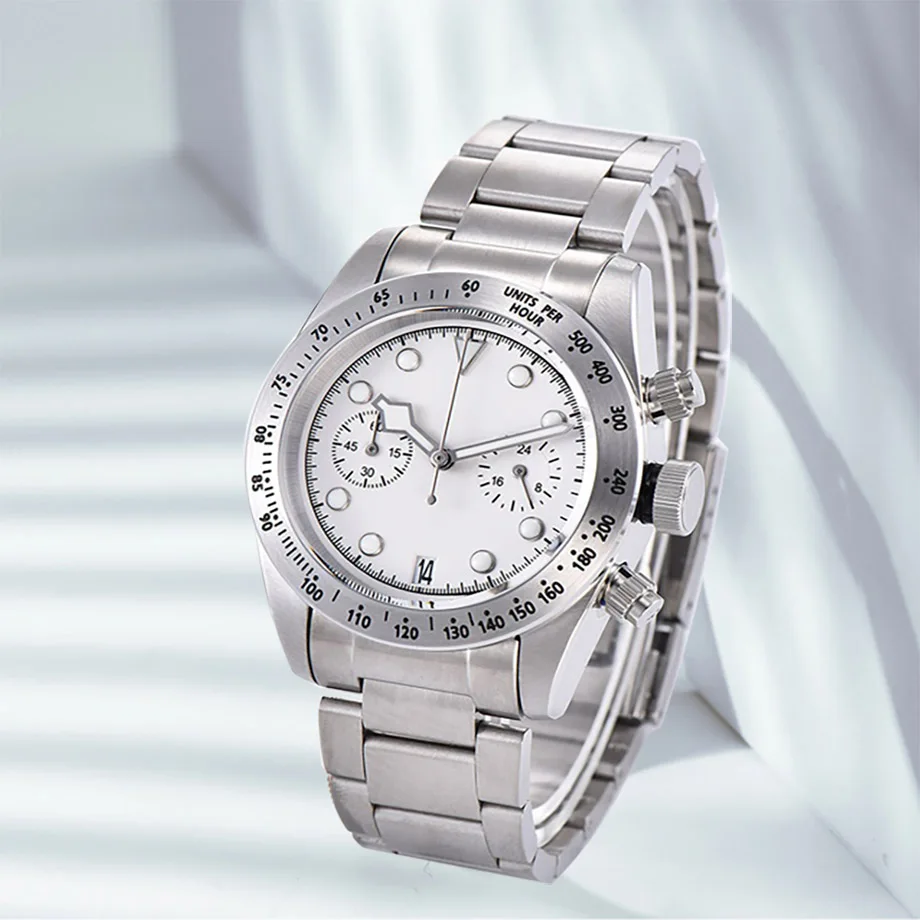 

New 2019 41mm Men's Watch Chronograph Quartz Japanese Movement 316L Steel Case Multi-function Watch