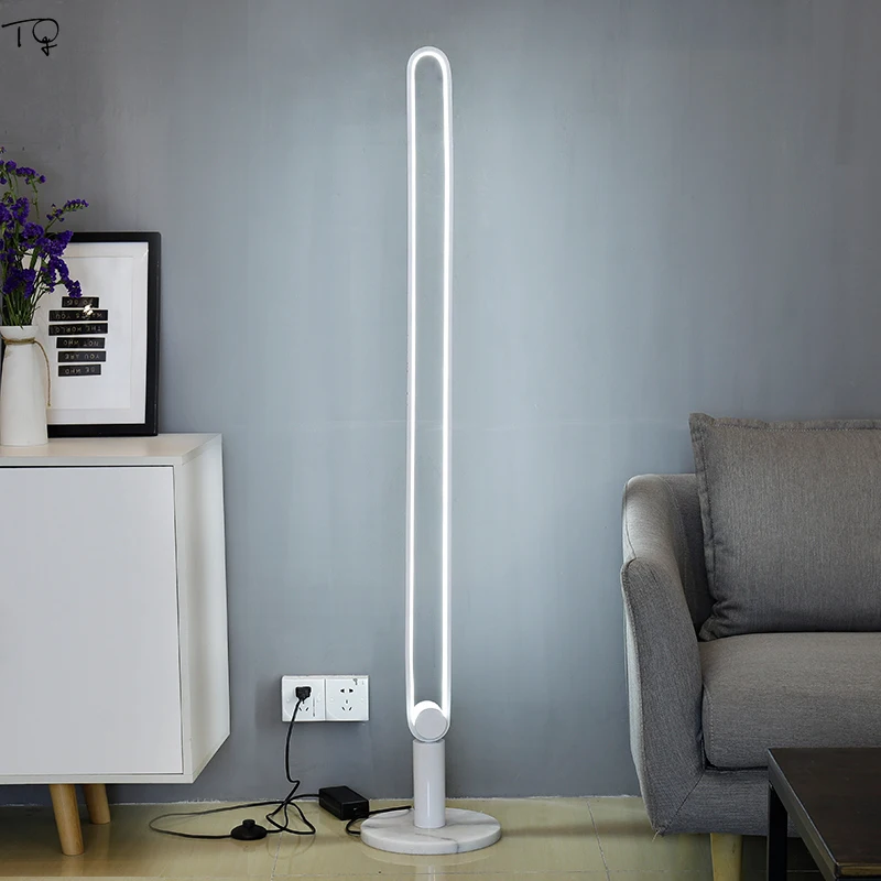 

Nordic American Modern Led Standing Lamp Remote Control Marble Base Triclor Concise Simple Art Bedroom Bedside Living Room Hotel