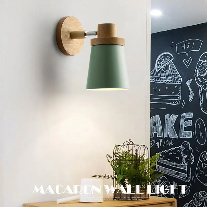 

Creative wooden Simple LED wall lamp Reading Bedroom Bedside Lighting study home improvement macaron color wall light