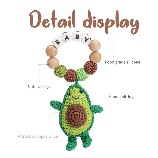 1 Pc Customized Baby Name Teether Bracelet Avocado Beech Wooden Pendant Newborn Rattle Toys Infant Teething Rattle Shower Gift 5