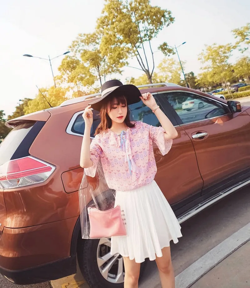 Harajuku kawaii 2020 короткие женские юбки одежда плиссированные белые шифоновое пляжное
