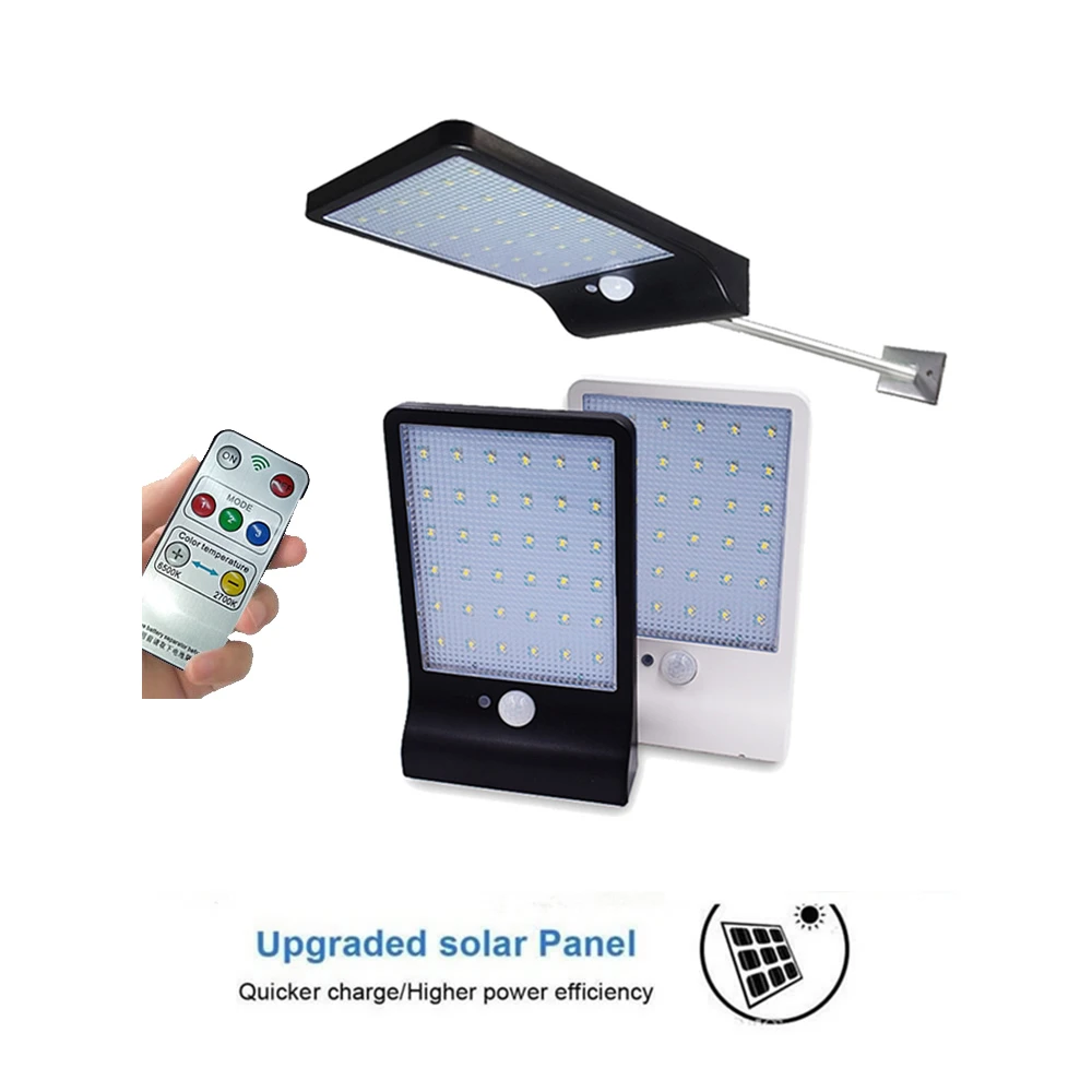 

450Lumens 48 LED Solar Light Three Modes Black White Waterproof Outdoor Garden Wall Fence Lamp With Mounting Pole Or Not wall+La
