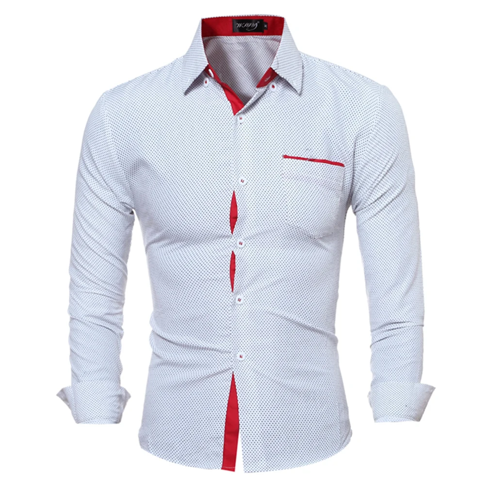 Мужские повседневные рубашки, осень, новые модные однотонные мужские рубашки с длинным рукавом из хлопка, приталенные повседневные деловые рубашки на пуговицах, топы - Цвет: 7035 white