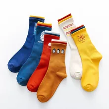 Harajuku женские хлопчатобумажные носки креативные Носки с рисунком для девочек женские трендовым принтом Гольфы корейский Стиль Уличная нескользящих носочков 6 пар/компл