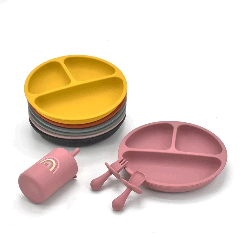 Silicone Feeding Set 9Colors Baby Plate Bowls Tray