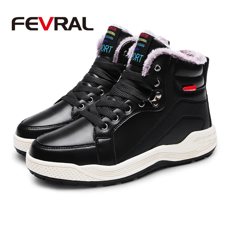 FEVRAL/осенне-зимние ботильоны из искусственной кожи мужские ботинки с мехом, плюшевые теплые зимние ботинки мужские повседневные ботинки кроссовки, размер 39-48