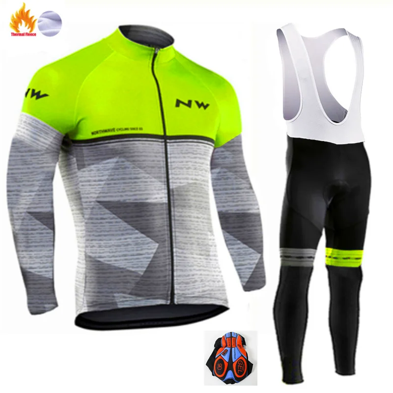 NW зимняя велосипедная Джерси Pro Team Ropa Ciclismo Hombre флисовый комплект для велоспорта MTB Одежда для велоспорта Northwave комплект для велоспорта с нагрудником и штанами - Цвет: Winter Cycling Suit