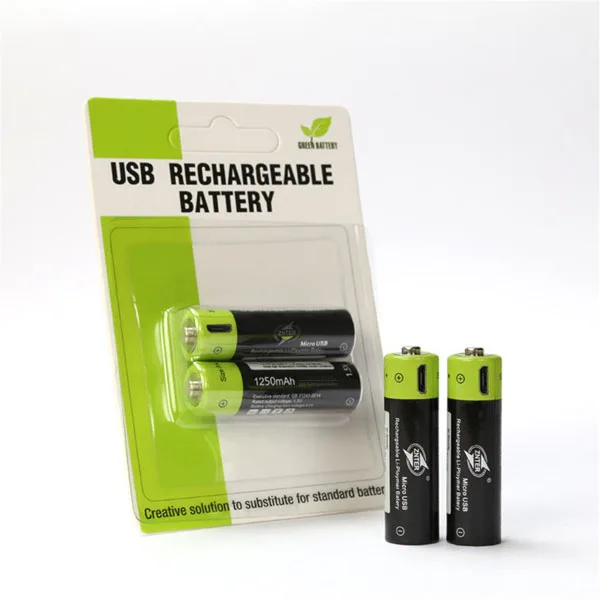 2pcs without cable Высококачественный USB перезаряжаемый литий-полимерный аккумулятор AA 1,5 V 1250mAh ZNT5 универсальный аккумулятор заряжается кабелем Micro USB - Цвет: 2pcs without cable